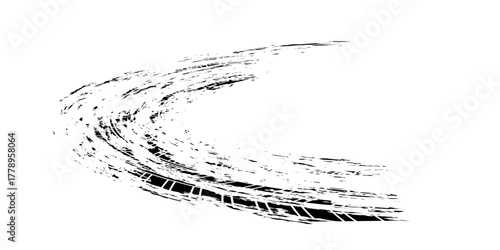 Tire tread marks, wheel textures, tire marks - car racing, motocross, drift, rally, off-road and others. Vector black isolated texture in grunge style with splashes.eps10