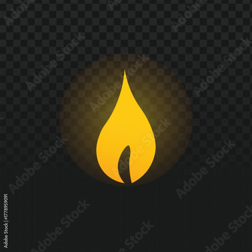 Stylized fire flame icon with a warm yellow and orange gradient glow on a dark background. Clean, simple design representing energy, heat, passion, danger, or memorial and spiritual themes.