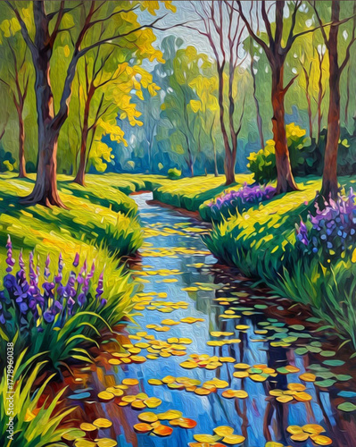 Spring landscape.  Pattern to print for wall decorations.