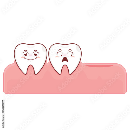 A missing tooth on the gums surprised face cartoon cute