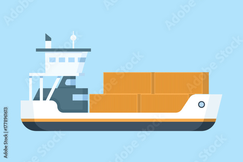 Isolated cargo ship vector illustration. Flat cartoon-style large and small freight ships carrying shipping containers. Commercial transport vessel concept.