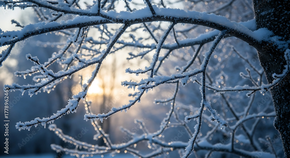 Obraz premium Winter Morning Hoarfrost on Tree Branches
