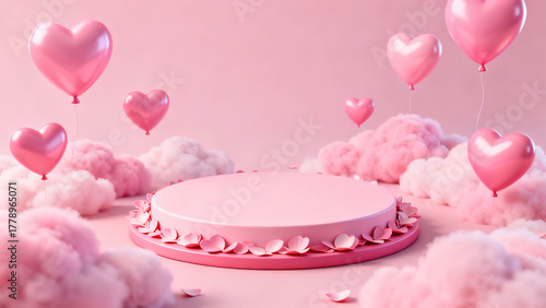 Whimsical Pink Heart Display Illustration