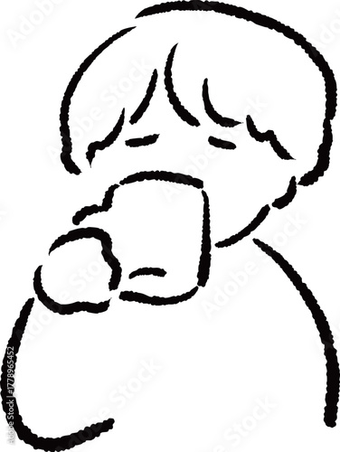 飲みものを飲んで一息つく人のイラスト