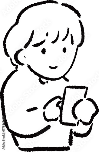 スマホにメモをする人のイラスト