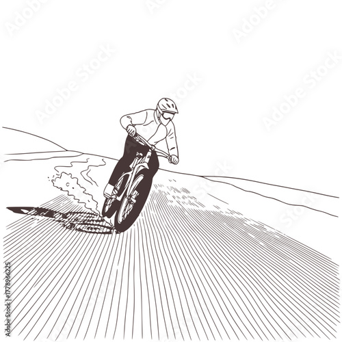 snowsport  vectors: Bicyclist riding downhill on mountain trail in dynamic motion  
