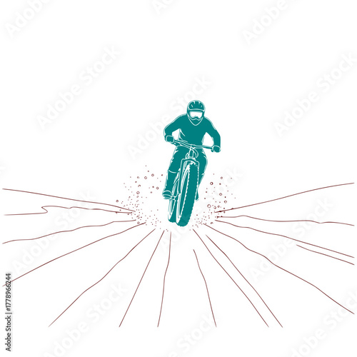 snowsport  vectors: Mountain biker racing downhill with splashes of dirt and speed  