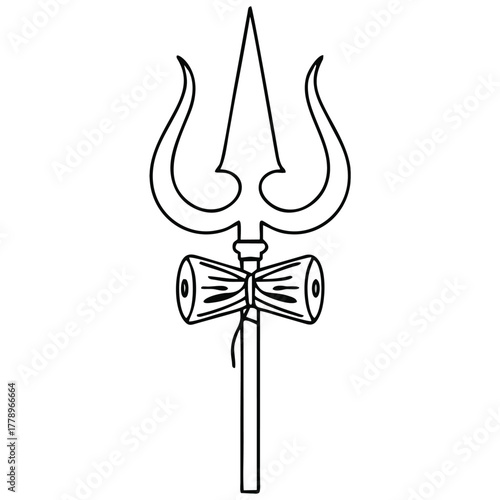 Artistic outline rendering of a Trishul, a trident symbol of Hinduism and Shiva. This versatile illustration works as an icon or graphic element for themes of spirituality, cultural representation