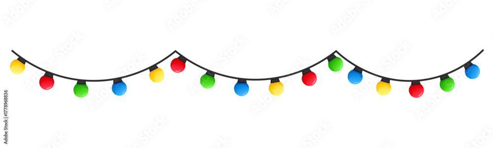 Fototapeta premium Vector image of Christmas lights. Festive decor and decoration made of colorful Christmas lights. Graphic element for your designs, Christmas cards, websites, banners, and posters.