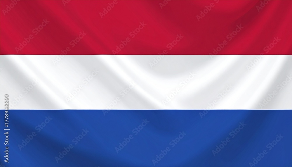 Obraz premium Netherlands national flag with vivid red, white, and blue horizontal bands, symbolizing unity, heritage, and national pride.