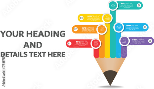 Vibrant Infographic Pencils Hand Illustration with Colorful Step Labels for Education, Business Presentation, Creative Process, and Strategy Visualization Design