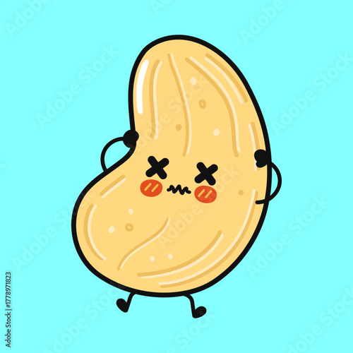 Cute peanut cartoon character feeling dizzy and confused