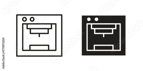 3D printer icon doodle set. editable outline stroke vector eps