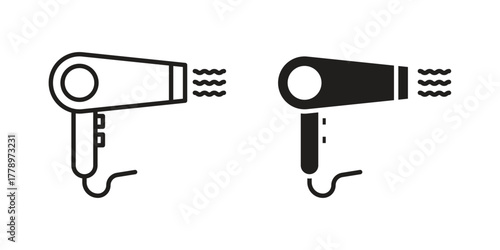Blow dryer icon doodle set. editable outline stroke vector eps