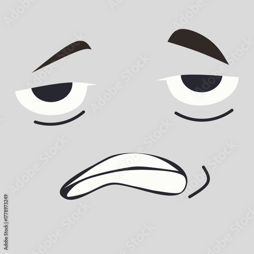 A cartoon character's face shows a frown or sad expression, a universal facial expression used to communicate emotions. A simple cartoon face vector style illustration.