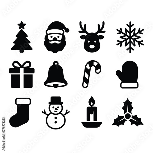 Christmas Icon Collection: A set of festive icons, encompassing the spirit of the season with symbols of joy, traditions, and cheer.