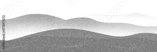 Textured pointillism mountain scene with raw brutalist shapes and vintage print style.

