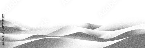 Vintage stipple landscape with punk collage aesthetic and textured pointillism effect.