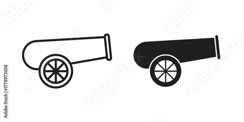 Cannon icon doodle set. editable outline stroke vector eps