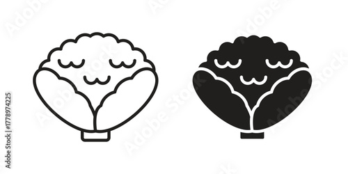 Cauliflower icon doodle set. editable outline stroke vector eps
