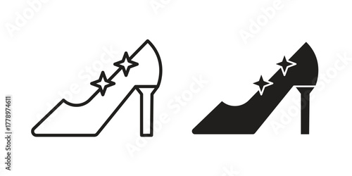 Cinderella shoe icon doodle set. editable outline stroke vector eps