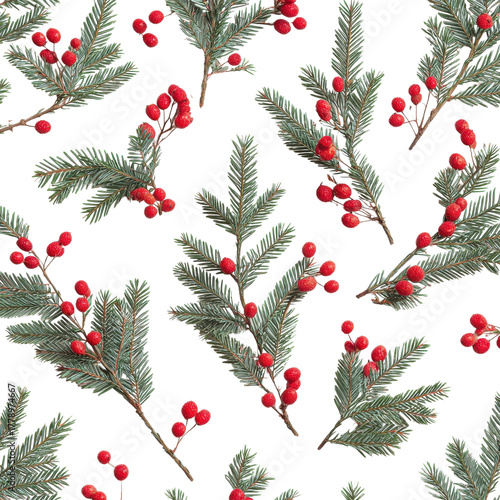 Fir branches with red berries