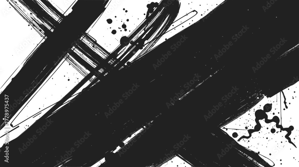 Fototapeta premium Abstract black ink brush strokes and splatters