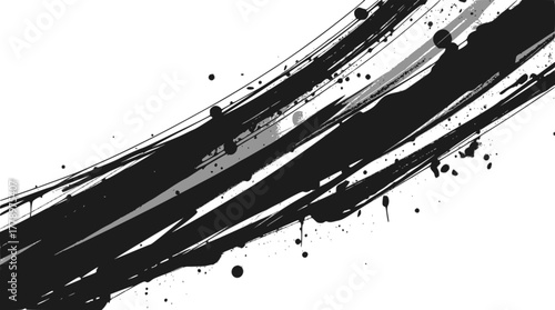 Abstract black brush strokes and splatters on a