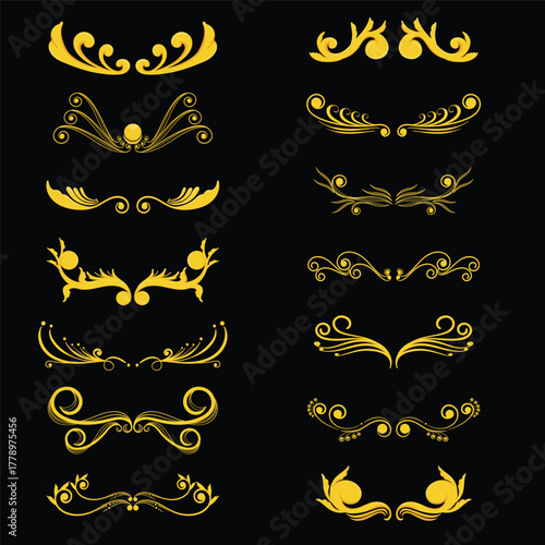 Elegant Golden Ornate Flourish Dividers and Decorative Elements Collection