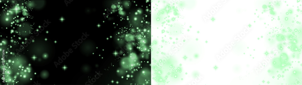 Naklejka premium glowing green orbs float on black surface, illuminated neon particles