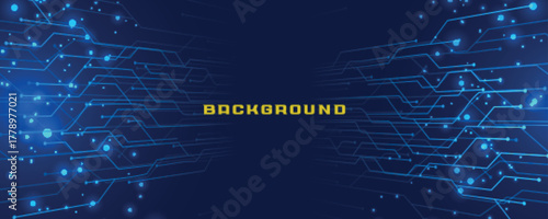 Abstract Technology Background with Circuit Board Pattern Network Connection System Structure Illustration Dark Blue Color Futuristic Design for Digital Data Transfer
