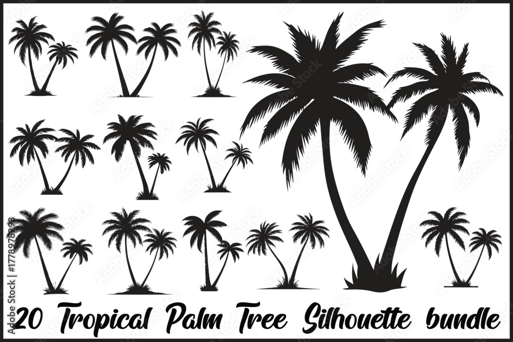 Fototapeta premium Tropical Palm Tree Silhouette Bundle