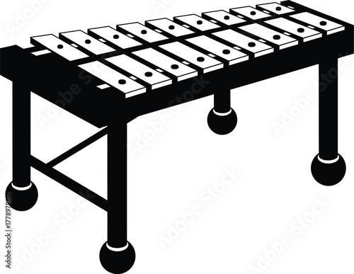 A black and white illustration of a xylophone musical instrument
