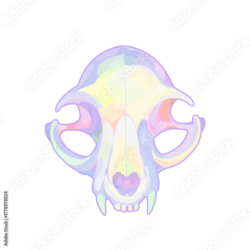 Isolated cat skull on a white background. Holographic sticker