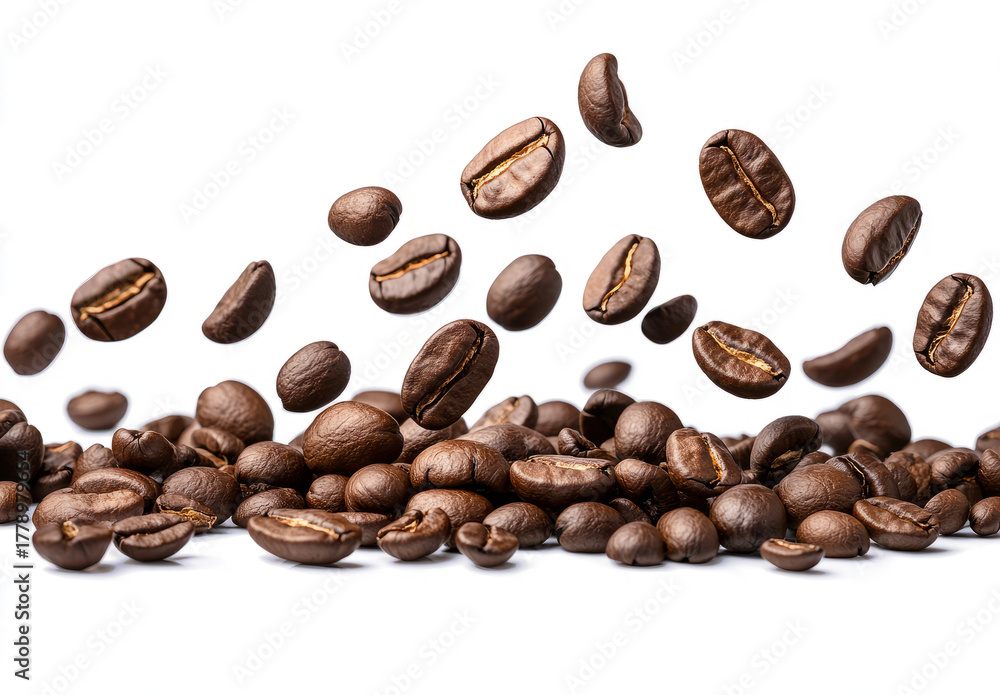 Obraz premium offee beans falling on a transparent background,clipping path, 