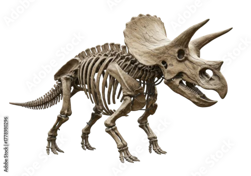 Obraz Isolated Triceratops skeleton of a dinosaur on display for science and paleontology