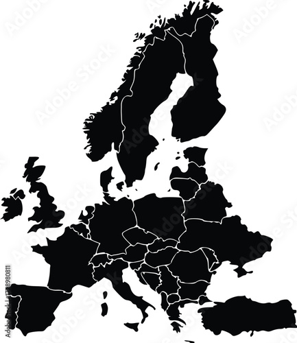 High quality map Europe with borders of the regions
