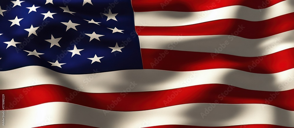 Fototapeta premium Waving Flag with Red Stripes and Stars Patriotic Background
