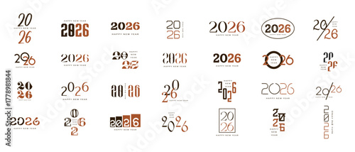 2026 logo concept for calendar, poster, flyer, banner. Modern design for calendar, invitations, greeting cards. Set of new year logo text design. stock illustration	