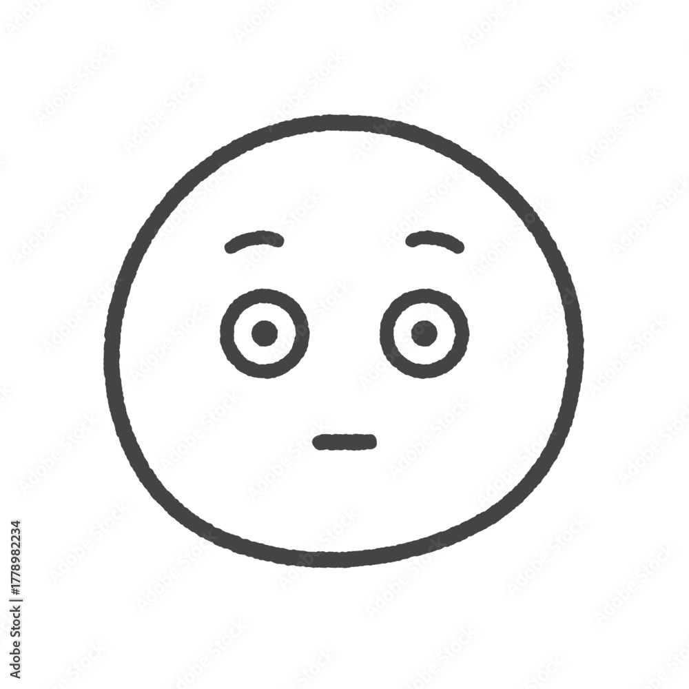 Fototapeta premium 目を見開いて固まっているの表情の絵文字 - びっくりしてフリーズした無表情な顔の手書きのイラスト素材