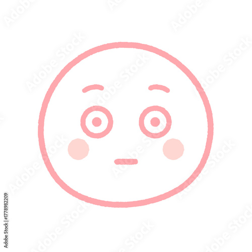 目を見開き固まる頬が紅潮した表情の絵文字 - 赤面･のぼせ顔の手書きのイラスト素材