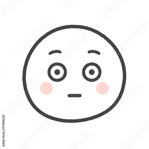 目を見開き固まる頬が紅潮した表情の絵文字 - 赤面･のぼせ顔の手書きのイラスト素材