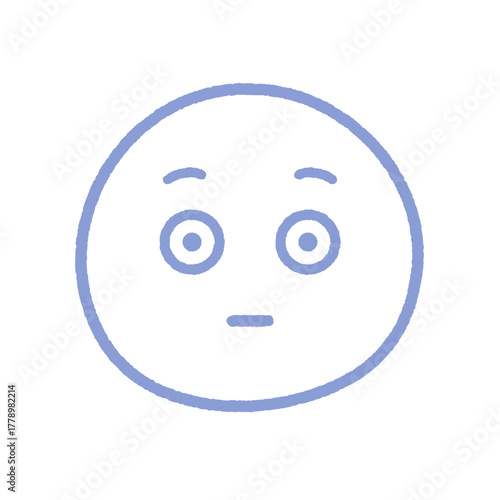 目を見開いて固まっているの表情の絵文字 - びっくりしてフリーズした無表情な顔の手書きのイラスト素材
