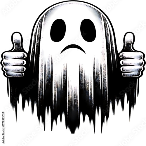 Ghost's Thumbs Up: An intriguing illustration of a ghost giving a thumbs up, conveying a unique blend of whimsy and spectral charm. 
