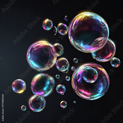 Wallpaper Mural Floating Colorful Iridescent Soap Bubbles on Dark Background Torontodigital.ca