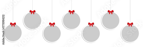 Christmas photo collage. Christmas round Photo frames. Hanging Photo Balls Mockup. Postcard, collage, banner, poster.