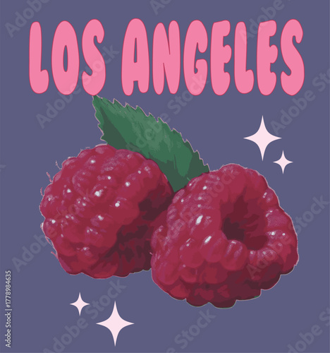 Raspberries berries LA los Angeles fruit juicy pink trending fruity cute tropical vacation summer  t-shirt design Slogan Logo Graphic Vector Tee shirt fruit apparel print style vector berry raspberry