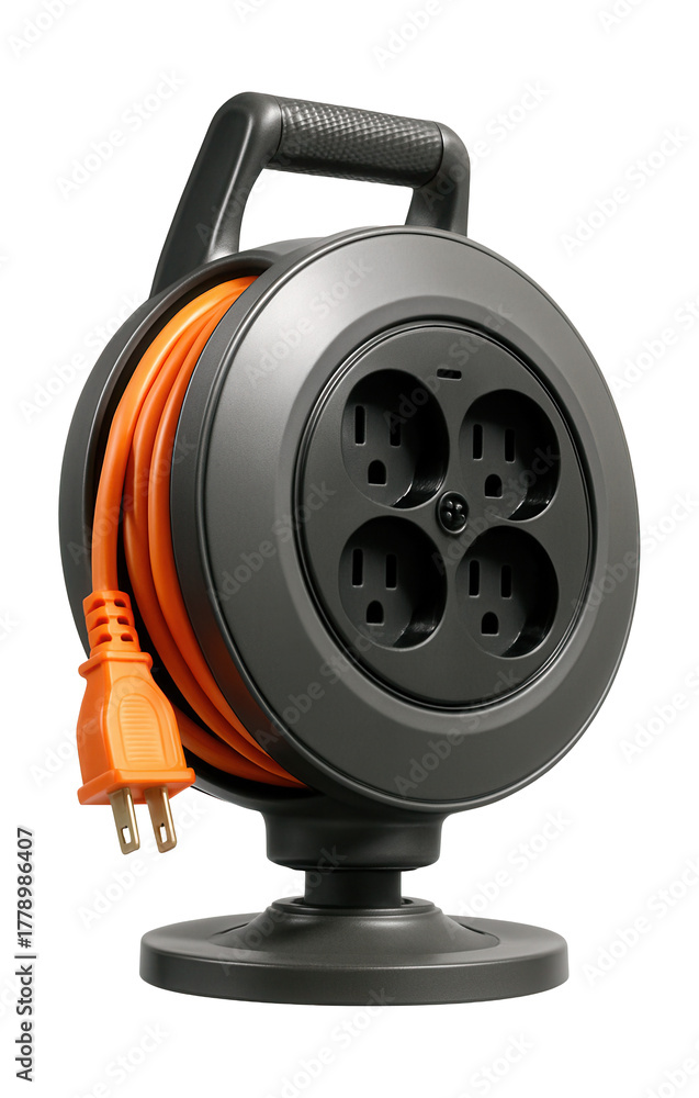 Obraz premium Swivel base extension cord reel for easy use in a versatile family room.