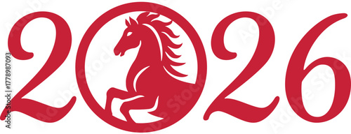 Chinese New Year 2026 Year of Horse  design.
Red horse head 2026 zodiac illustration.
Transparent background.