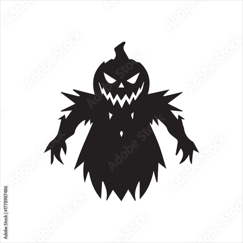 Scary pumpkin ghost silhouette jack o lantern monster Halloween illustration
